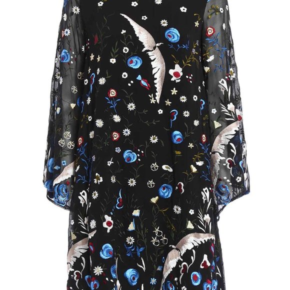 ALICE OLIVIA Eleonora Poet Flare Embroidered Birds Floral Cocktail Tunic Dress S - Picture 4 of 16